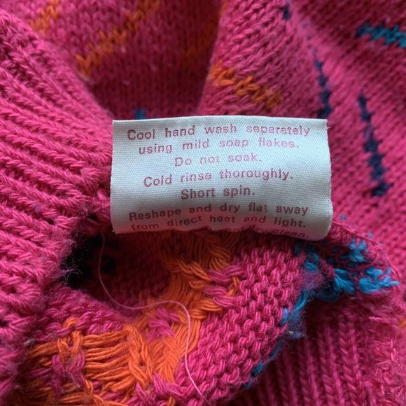 014 - Vintage 80s NEXT Jumper Size Medium Pink Short Boxy Geometric 3/4 Sleeves - Picture 6 of 9